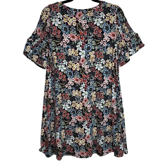 Loft All Over Floral Print Smocked Ruffled Sleeve Dress Multi Color Stretch M - Picture 4 of 6